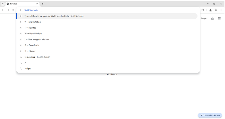 Browser shortcuts demonstration